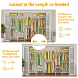 Higeego H5 Pro Heavy Duty Clothes Rack Wardrobe Closet for Hanging Clothes, Freestanding Garment Rack with Expandable Hanger Rods, Closet Organizer and Storage, (97.7-115.4")L x 15.7"W x 75.4"H, White