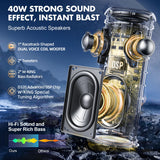 W-KING Bluetooth Speaker, IPX7 Waterproof Portable Speaker Bluetooth Wireless Loud with Dual Voice Coil, Customized EQ APP/Deep Bass, 40W 360° Sound Outdoor Shower Speaker, Party Lights/V5.3/TF/AUX W-KING