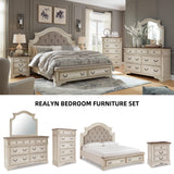 Signature Design by Ashley Realyn Dresser Chest Of Drawers, Two‑Tone Cottage Style Bedroom Dresser With Smooth‑Gliding Drawers, Wood Construction For Kids And Adult Bedrooms, Chipped White