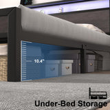 HAY Full Size Bed Frame with 2-Tier Storage Headboard, Metal Platform Bed with Charging Station and LED Light, Metal Support, Noise Free, No Box Spring Needed, Grey