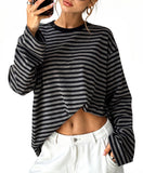 Womens Long Sleeve Tops Oversized Striped T Shirts Y2K Fall Clothes XL