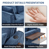 Modular Sectional Couch with Pull Out Sofa Bed, 116" U Shaped Modular Cloud Sofa Set with Ottoman, Charging Port & Foldable Side Table, 7 Seater Comfy Chenille Sleeper Couch for Living Room, Blue