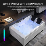 72-Inch Whirlpool Jetted Tub,Acrylic Hydro Massage Bathtub with 10 Jets,Alcove, Color-Changing LED Lights,2-Person Jetted Bath Tub for Couples