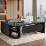 Tribesigns 80'' L-Shaped Desk, Large Executive Office Desk with 55'' Drawers Cabinet, Modern Commercial Office Table with Storage Shelves, Business Furniture for Home Office, Grey & Black