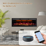 88" Electric Fireplace, Recessed/in-Wall or Wall Mounted, 80-90" Linear, Ultra-Narrow Frame, WiFi App + Alexa, 6 Flame & 13 Ember Colors, Log & Crystal Media, 1500W Heater