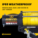 Novawinch FENIX 4500 Synthetic Winch Rope - 4500 lb Rated Line with 1/4 in x 55 ft Synthetic Rope - Mechanical Load Holding Brake and Aluminum Hawse Fairlead for Controlled Pulling Applications