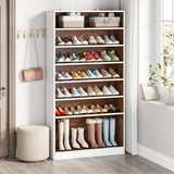 Tribesigns 2PCS Shoe Cabinet, 9 Tiers 40-45 Pairs Heavy Duty Wood Freestanding Shoe Storage Cabinet, 70.8'' Tall Shoe Cabinet with Open Storage for Entryway (White & Brown)
