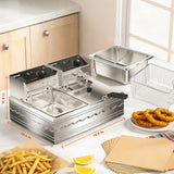 OSTBA Electric Deep Fryer with Basket, 20.7QT Large Commercial Deep Fryer, 3200W Stainless Steel Countertop Fryer with Adjustable Temperature 140–390℉, Removable Basket & Oil Tank