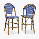 PURPLE LEAF Counter Bar Stools 25" Set of 2 French PE Rattan, Royal Blue