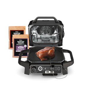 Outdoor Grill and Smoker, Thermometer, BBQ Smoker, Air Fryer, Bake, Roast | Electric Grill, Grey, OG751BRN Ninja