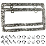 Valor Gel Metal Car License Plate Frames,Antique Old Pattern Printing, Bling Crystal Rhinestones Inlaid,Universal 2 Holes Automotive Replacement Parts Plate Holder(1 Pack)