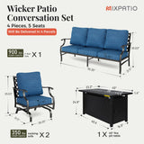 MIXPATIO 4-Piece Metal Patio Conversation Set, Fire Pit Table, 50,000 BTU