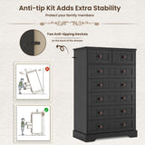 Hasuit Black Dresser for Bedroom, Farmhouse 7 Drawers Dresser, 51.4"Tall Dressers Chest of Drawers with Hand Carved Panel, Large Wood Closet Storage Organizers Dressers for Bedroom Living Room Hallway