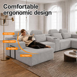 RENDGO 146" Oversized Boneless Sectional Sofa with Chaise,U Shaped,Gray