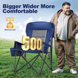 LET'S CAMP Oversized Camping Chairs 29.52" High Back Heavy Duty Lawn Chair Support 500LBS, Portable Collapsible Chair with Cup Holder, Side Pocket,2 Pack(Blue)