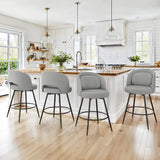 LUE BONA 26''H Swivel Bar Stools Set of 4, Counter Height Bar Stools with Backs, Lumbar Pillow and Black Metal Frames, Upholstered Modern Barstools for Kitchen Island, Linen Farbic, Gray
