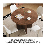 HIPIHOM Modern Round Dining Table Set for 2, 39.4" Walnut Kitchen Table with 2 PU Leather Chairs, 3-Piece Mid-Century Dining Room Set for Small Spaces, Pedestal Base & Ergonomic Padded Chairs