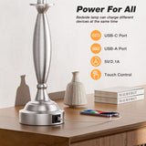 Seealle White Lamps for Bedrooms Set of 2 - Touch Control Bedside Lamp with USB C+A, 3 Way Dimmable Nightstand Lamps with USB Port, Table Lamp for Living Room(White Shade and Nickel Base)