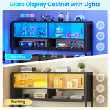L Shaped Gaming Desk, Home Office Computer Desk with 2 Drawer and Bookshelf, L Shaped Gaming Desk with LED Light