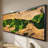 MIODUO DECOR Handmade Moss Wall Art with Natural Wood Frame, Preserved Reindeer Moss Vertical Garden, Maintenance-Free Biophilic Greenery Wall Panel - 20"x48"