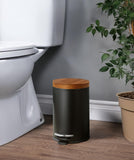 SunnyPoint Elite Bamboo Lid 4.5 Liter / 1.2 Gallon Round Trash Can with Plastic Inner Bucket; Bathroom