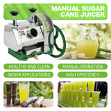 TRY-YEAN Manual Sugarcane Juice Machine, Professional Stainless Steel Sugar Cane Juicer, 110LBS Output per Hour with 2 Inch Large Inlet Extractor, Handwheel Sugar Canes Squeezer for Commercial Home