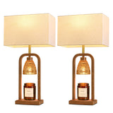 PoKat Farmhouse Table Lamps with Candle Warmer & Timer for Bedroom, Wood-Like Bedside Lamps Set of 2 for Night Stands, 21.5'' Bedroom Lamps Decor for Living Room, Corded Eletric, No Battery
