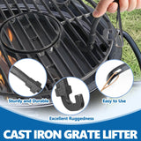 SafBbcue Round Cast Iron Grill Grate for Char-Griller AKORN Jr. Portable Kamado Charcoal Grill and Smoker Replacement Parts, Charcoal Grate for Kamado Akorn E86714 Grills Accessories, with Grid Lifter
