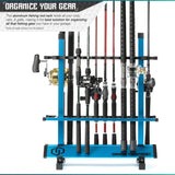 Savior Equipment Fishing Rod Rack Holder Organizer, Lightweight Aluminum Vertical Fish Pole Garage Storage Ground Display Stand, Hold Up to 24 Slots Fresh Salt Water Spinning Rods & Reel Combo, Blue