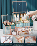 Youdepot Tempered Glass Makeup Organizer & Lipstick Holder with 24 Slots-Countertop Cosmetic Organizer for Vanity with Brush Holder Ideal Large Makeup Storage Drawer Organizer for Bathroom & Dresser.