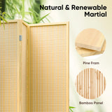 Room Divider 4 Panel Folding Privacy Screen, Bamboo Room Divider Screen - 6 ft. Tall Wall Divider for Room Separation