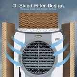 MEDIMALL Swamp Cooler, 4-in-1 Evaporative Air Cooler with 100° Oscillation, 12 Gal Water Tank, 3 Wind Speeds, Windowless Portable Air Conditioner for Garage, Warehouse, Outdoor Use, Grey