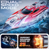 BEZGAR RC Boat, 12 inch Remote Control Boat for Kids and Adults, 25 KPH Fast RC Speed Boats with 700mAh Battery, Ideal Waterproof Toy Boats for Lakes & Pools - TX126 Red