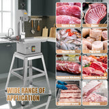 2500W Electric Bone Saw Machine, 0.04-7.8 Inch Cutting Thickness,3.0HP Frozen Meat Vertical Cutter Commercial Bandsaw with 8 Saw Blades, 18.7x12in Table Sawing for Frozen Meat Pork Beef Ribs