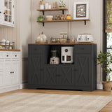 HOSTACK Microwave Cabinet with Charging Station, 47" W Kitchen Storage Cabinet with Microwave Stand, Farmhouse Buffet Sideboard with Drawers and Shelves for Kitchen, Dining Room, Black/Rustic Brown