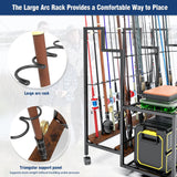Miratino Fishing Rod Holders for Garage, 24 Rod Fishing Pole Rack Cart with Wheels, Fishing Rod Storage Organizer with Shelves, Rolling Tackle Storage Rack for Fishing Gear, Garage Basement Shed