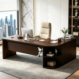 SimpArt Executive L-Shaped Office Desk with Storage Shelves, Modern Executive Desk with Curved Edge, Large Workstation Desk for Home Office, Business Office Furniture