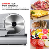 Meat Slicer, Techwood 200W Electric Food Slicer with Removable 9” Stainless Steel Blade, Deli Fruit Vegetable Cutter with Adjustable Knob for Thickness, Food Carriage & Non-Slip Feet, Double Blade