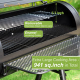 Captiva Designs Heavy Duty Outdoor Smoker,Extra Large Cooking Area(941 sq.in. in Total) Offset Smoker, Best Charcoal Smoker