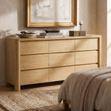 ModernMate 9 Drawer Dresser for Bedroom, 63" Wide Wooden Dresser with 3.1" Solid Rounded Legs, Heavy Duty Modern Wood Chest of Drawers, Large Storage Organizer for Living Room, Hallway, Natural Oak
