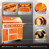 RENDGO LPG 4 Cast Burners Outdoor Kitchen Grill Island, 99,000 BTU, Orange Painting
