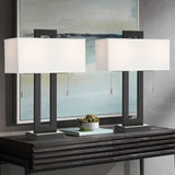 360 Lighting Neil 26" High Rectangular Rustic Modern Table Lamps Set of 2 USB Port Pull Chain Black Metal White Shade Living Room Charging Bedroom Bedside Nightstand House Office Entryway