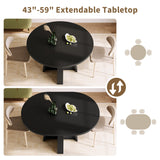 iPormis 43.3in-59in Extendable Round Dining Table for 4-6, Modern Wooden Kitchen Table for Dining Room, Adjustable Size Oval Circle Dinner Tables Furniture for Kitchen Living Room, Black