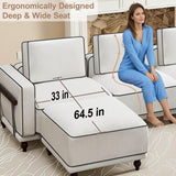 112" Cloud Modular Sectional Sofa,Oversized Deep 3 Seater Couch with Armrests Wooden Legs,Comfy Thicked Cushion Upholstered Sofa for Living Room Bedroom,White