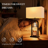 PoKat Bedside Table Lamps with Candle Warmer & Timer for Bedroom, Farmhouse Lamps Set of 2 for Night Stands, 21.5'' Bedroom Lamps Decor for Living Room, Side Table, Hallway, Bulbs Included, Black