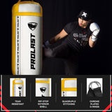 PROLAST 4Ft 135Lb XL Heavy Punching Boxing Bag for Adults, MMA, Martial Arts, Muay Thai, Kicking, Strength Training Equipment, Filled, New Edition Logo, White and Yellow