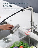 FORIOUS Touchless Waterfall Kitchen Faucets, Brushed Nickel Kitchen Sink Faucet with Pull Down Sprayer, Stainless Steel Modern Contemporary Kitchen Faucet Hands-Free for Laundry Bar Rv Farmhouse