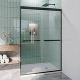 Kullavik Shower Door 44-48'' W x 72'' H Semi-Frameless Bypasss Bathroom Glass Shower Double Sliding Doors,1/4'' (6mm) Clear SGCC Tempered Glass with Explosion-Proof Film,Black