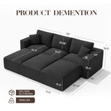 Modular Sectional Sofa Bed with Chaise, 115" Memory Foam Cloud Couch, Black