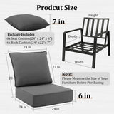 LOOFRA 6" Thick Outdoor Chair Cushions, 24 x24 Inch Patio Furniture Cushions Set of 6 with Water Resistant & Removable Cover, UV Resistant, 30D High Density Sponge Patio Cushion, Grey